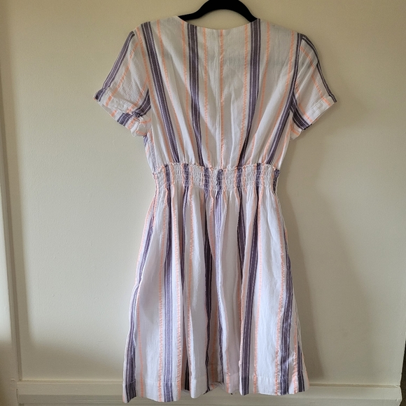 J Crew Factory Medium Cotton V Neck Dress Elastic Waist Stripes - Picture 4 of 10